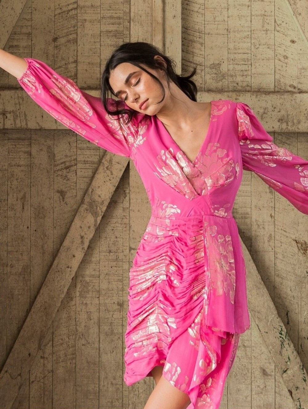 SHOSHANNA PINK & GOLD WRAPPED SILHOUETTE
